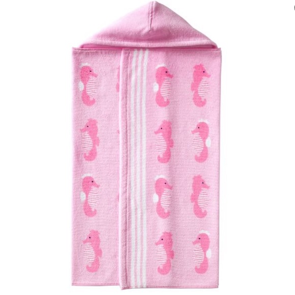 Pottery Barn Baby Beach Hooded Towel Pink Seahorse Icon UPF 50 Pool Vacation NWT - Picture 3 of 4